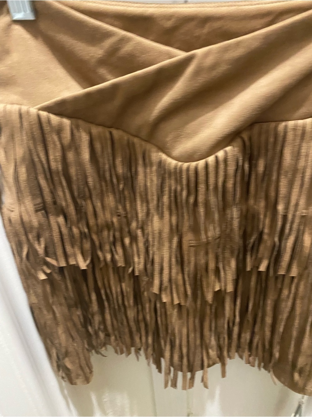 HALARA Crossover High Waisted 2-in-1 Fringe Hem Bodycon Mini Skirt Taupe XS - Picture 4 of 11
